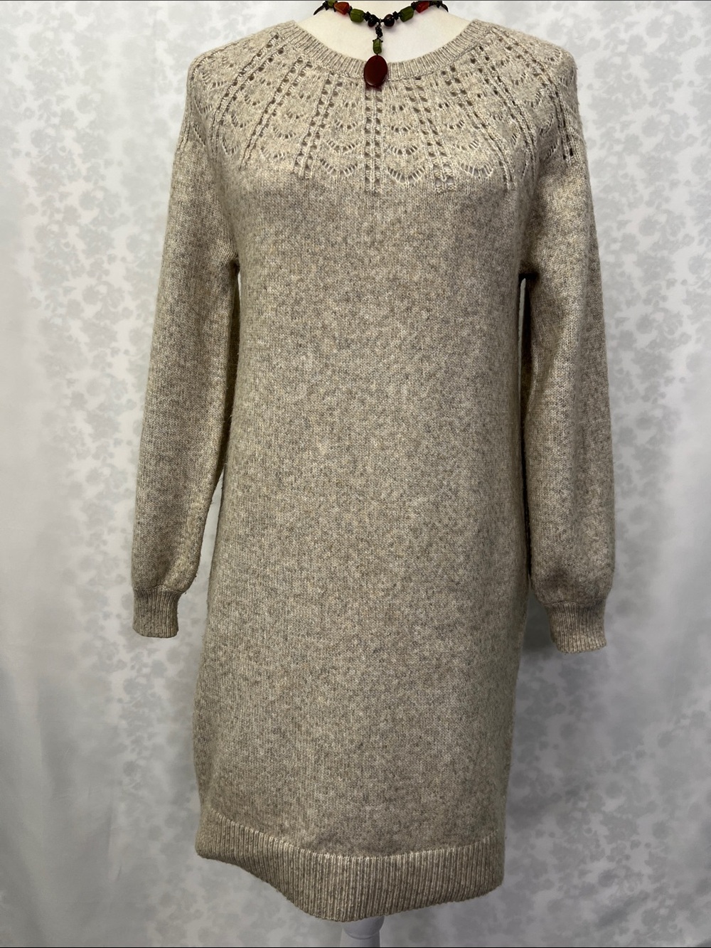 Cozy Knit Crewneck Sweater Dress - Cream